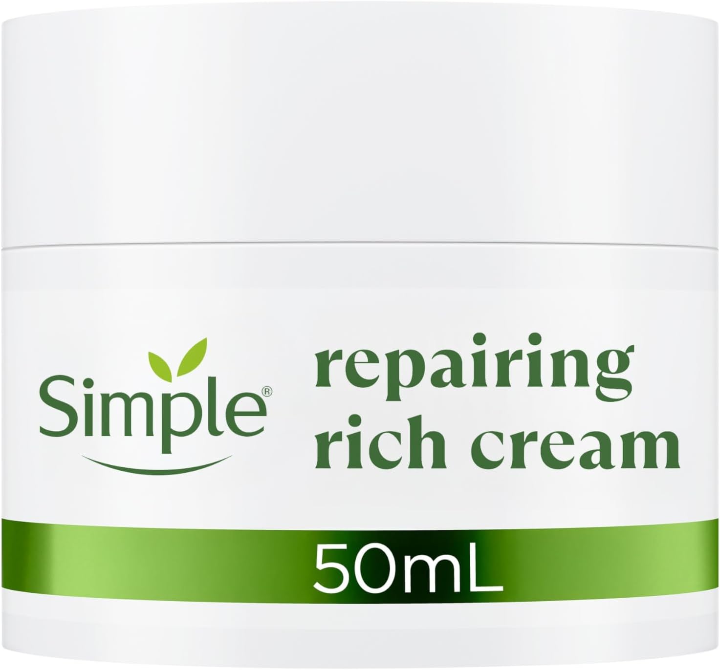 Simple Repairing Rich Face Cream facial moisturiser with 22% ceramide boosters, organic cica and provitamin B5 for a stronger skin barrier repairs and replenishes very dry, sensitive skin 50 ml