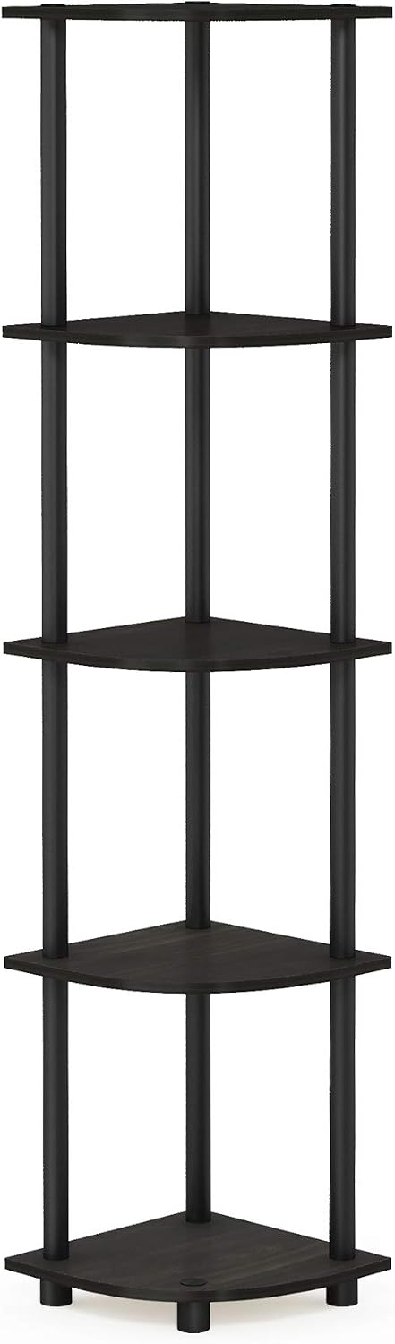 Furinno Turn-N-Tube 5 Tier Corner Display Rack Multipurpose Shelving Unit, 1-Pack, Espresso/Black