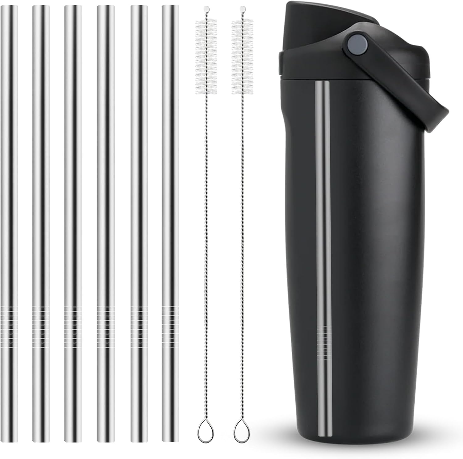 6Pcs Metal Straw Replacement Compatible With Owala FreeSip Sway 30oz Water Bottle, With 2 Straw Cleaner, Reusable Stainless Steel Straws for Owala