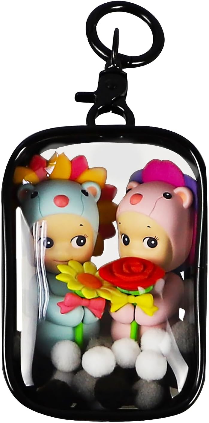 Clear Figure Display Bag with Keychain, Portable Small Doll Storage Bag Hanging Blind Box Organizer Zipper Closure, Dustproof Collectibles Display Case for Showing Off Blind Boxes, Mini Figures
