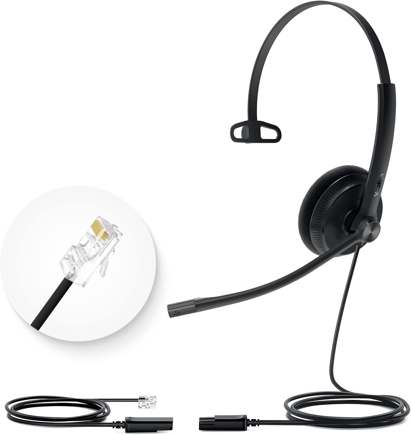 Yealink Phone Headsets for Office Phones YHS34 Lite QD to RJ9 Wired Headset Compatible with Poly Snom Grandstream Phones Desk Landline Headset with Microphone -Mono/68g/2.1m Cable