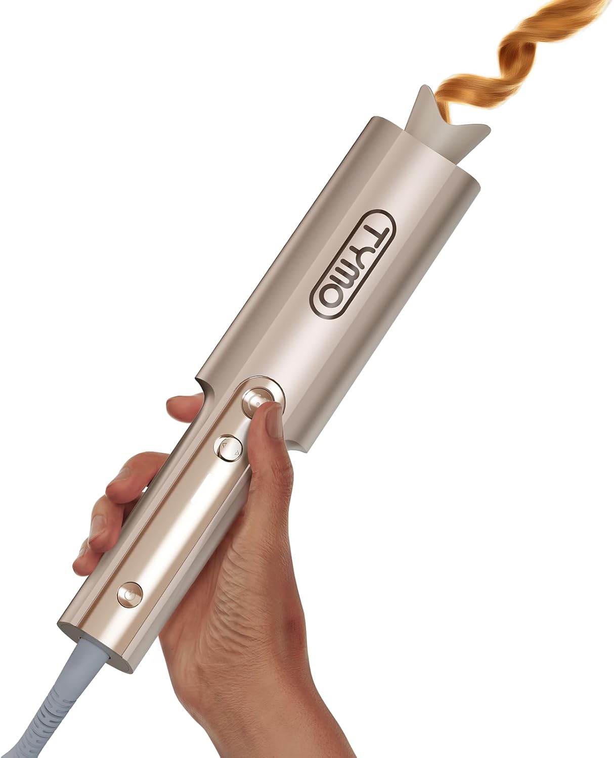 TYMO Hair Curler Automatic Rotating - CurlPro Plus Long Barrel Curling Wand for Long Hair, Ceramic Curling Iron for Women, Anti-Scald, Tangle-Free, 600M Ionic, Dual Voltage, Gold, 25 mm