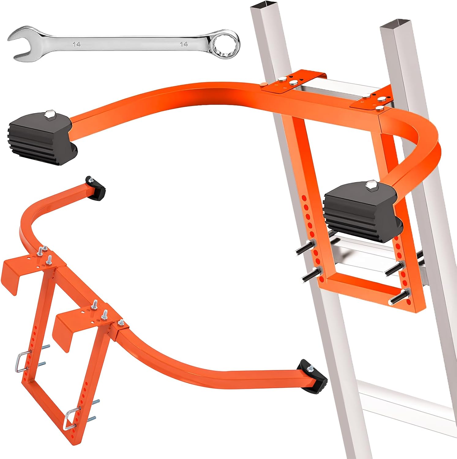 Ladder Stabilizer, Heavy Duty Steel Ladder Roof Hook Ladder Stabilizer with Wing Span/Wall Extension Accessory, Secure and Stable Ladder Standoff Arms for Roof Gutter with Anti-Slip Rubber Feet