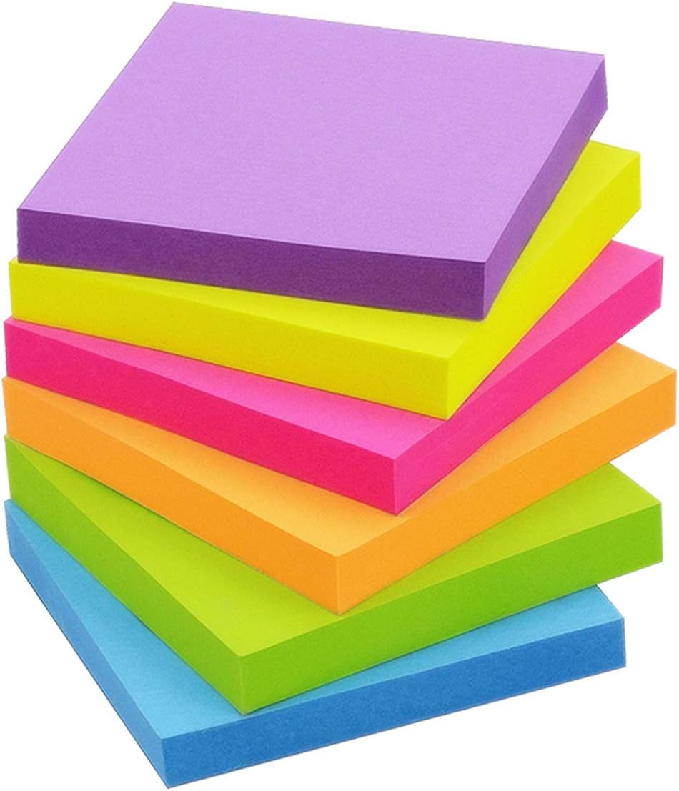 Winner Aura Sticky Notes 3x3 inch Bright Colors Self-Stick Pads 6 Pack 600 Sheets