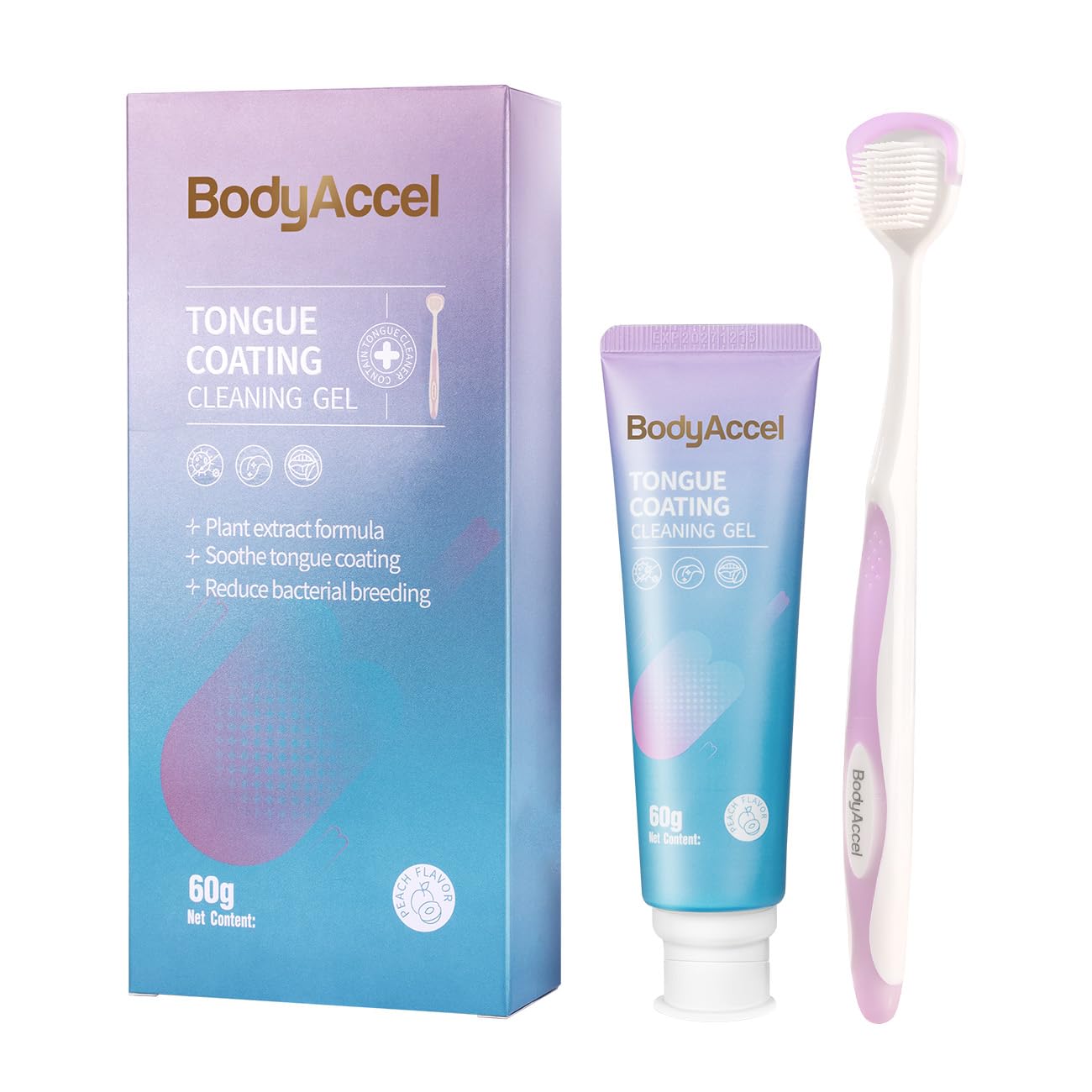 Tongue Cleaner Gel with Tongue Brush – BodyAccel Fresh Breath Oral Care Kit – Tongue Scraper Gel Set for Bad Breath Removal, Maintain Oral Health