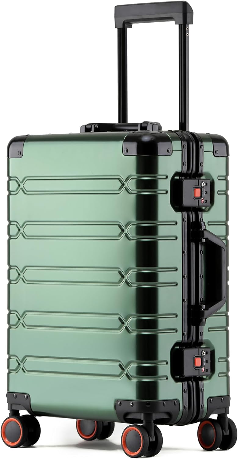 UrbanExplorer All Aluminum Carry On Luggage Hard Shell Suitcases with Spinner Wheels Zipperless Luggage 20 inch Small Carry On Suitcase for Short Trips, Dark Green