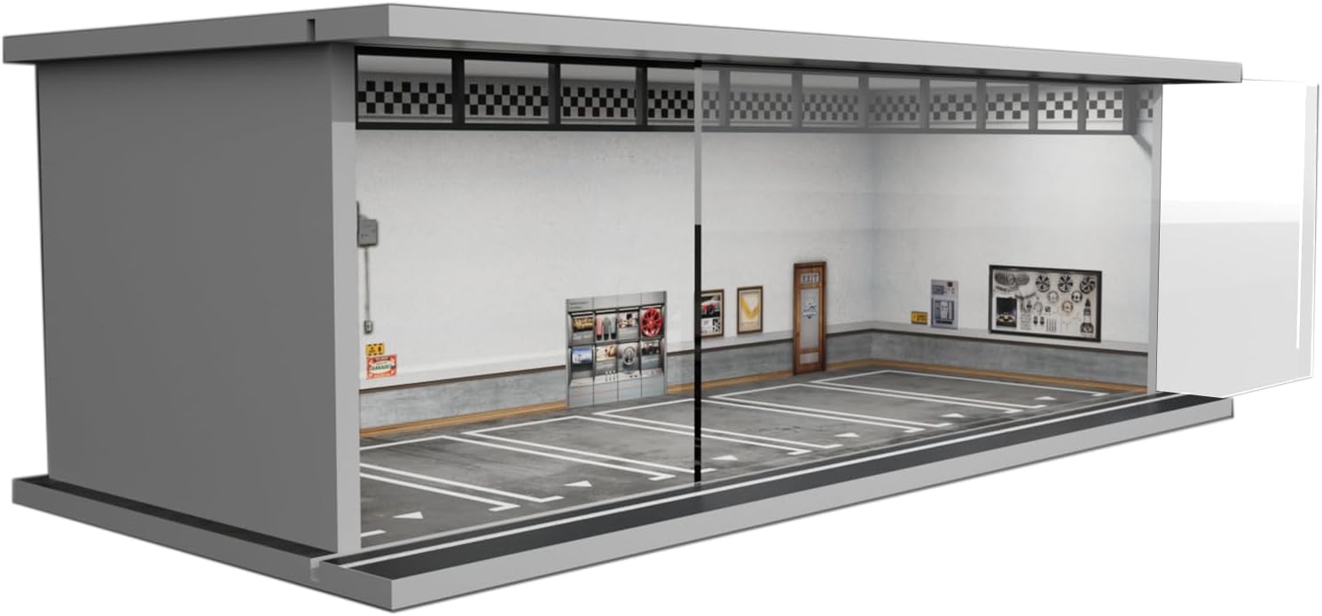 1/64 Diorama Display Case with LED Lights - Compatible with Hot Wheels Matchbox Mini GT Diecast Cars, for Model Car Display and Storage, Stackable Garage(Wheels)