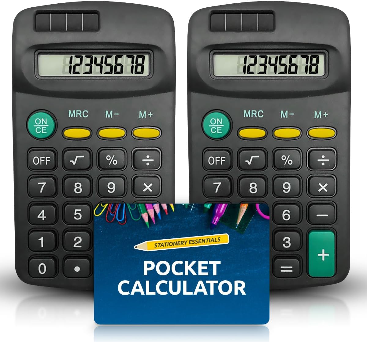 SOL 2pk Pocket Calculator, 6.5cm x 11.5cm Lightweight & Compact for Easy Carry, 8 Digit Standard Function for Simple & Easy Usage, Clear Display Battery-Operated, Pocket Sized & Perfect for Travel