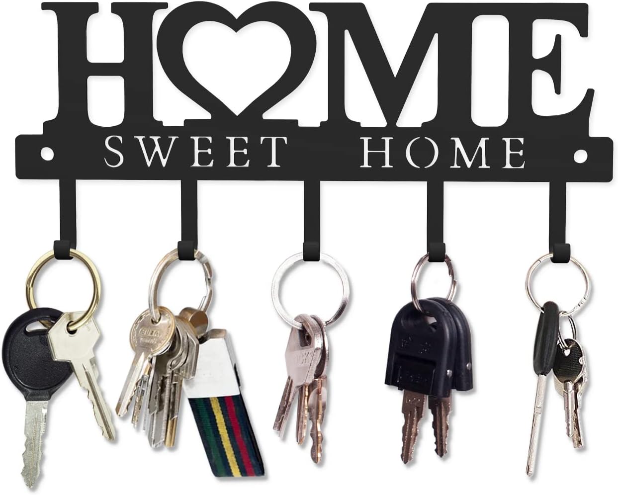 WIPHANY Key Holder Hooks Organizer Hanger Rack Wall Mounted with Screws and Anchors Home Sweet Home Wall Metal Decor for Entryway Front Door Kitchen Hallway Garage Mudroom Office 9.8inches/25cm