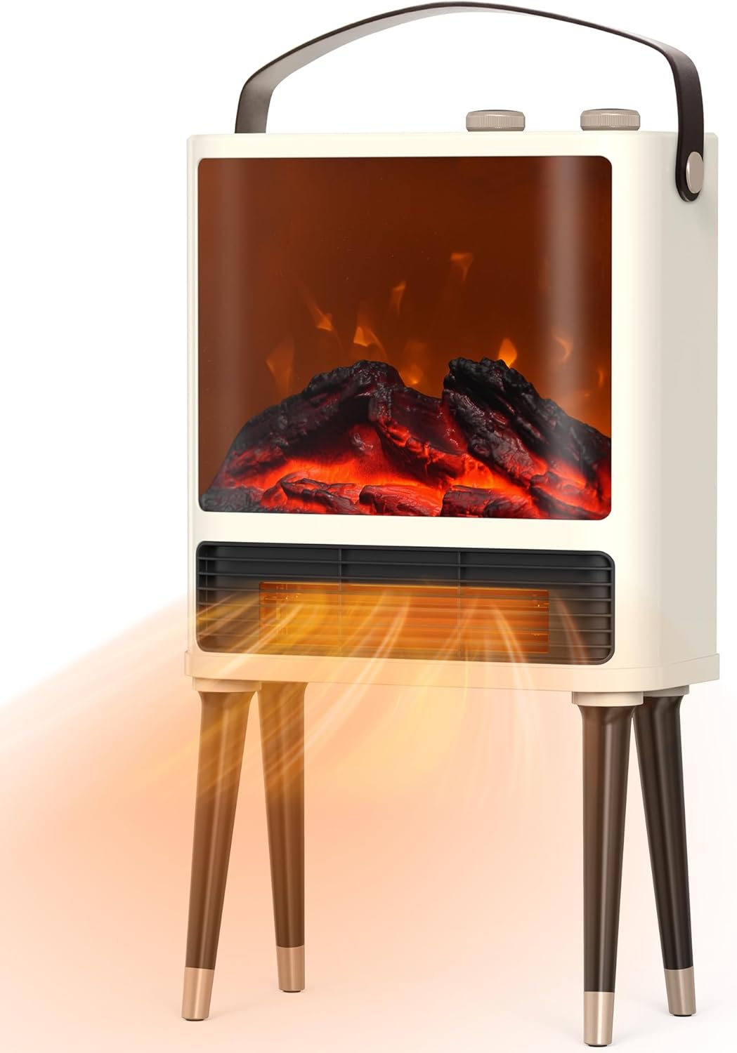 Fireplace Heater, Fireplace Space Heater for Indoor Use, Space Heater with Realistic 3D LED Flame, 3 Modes, Overheating & Tip-Over Protection, 1500W Fireplace Electric Heater for Bedroom White