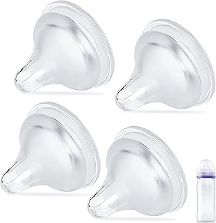 4 Packs Silicone Bottle Nipples Compatible with Lansinoh Bottles, Replacement Bottle Nipple BPA-Free, No Spill, Anti-Colic, Size F, 6+ Months (Fast Flow)
