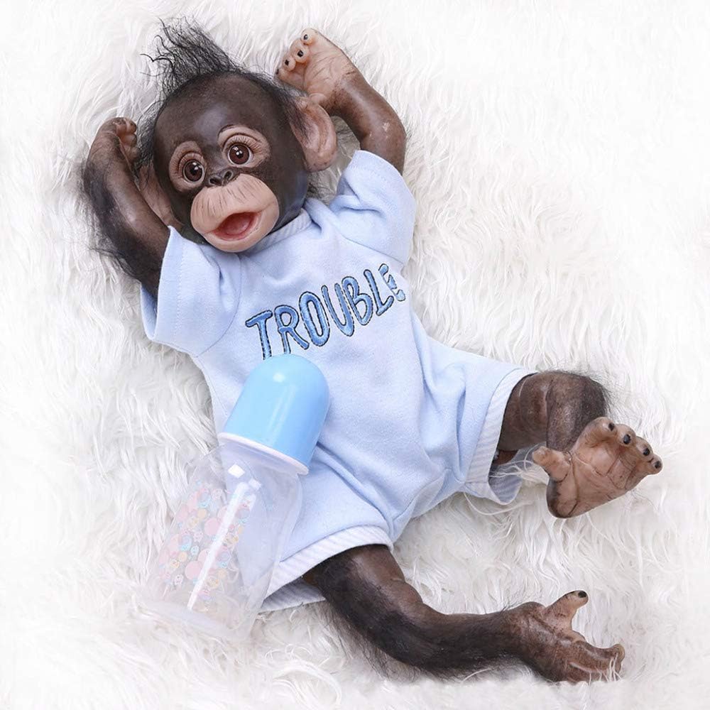 YIHANGG Reborn Baby Doll 40cm Handmade Newborn Baby Monkey Girl Boy Doll Soft Silicone Vinyl Lifelike Reborn Doll Best Gift For Kids Xmas,Blue