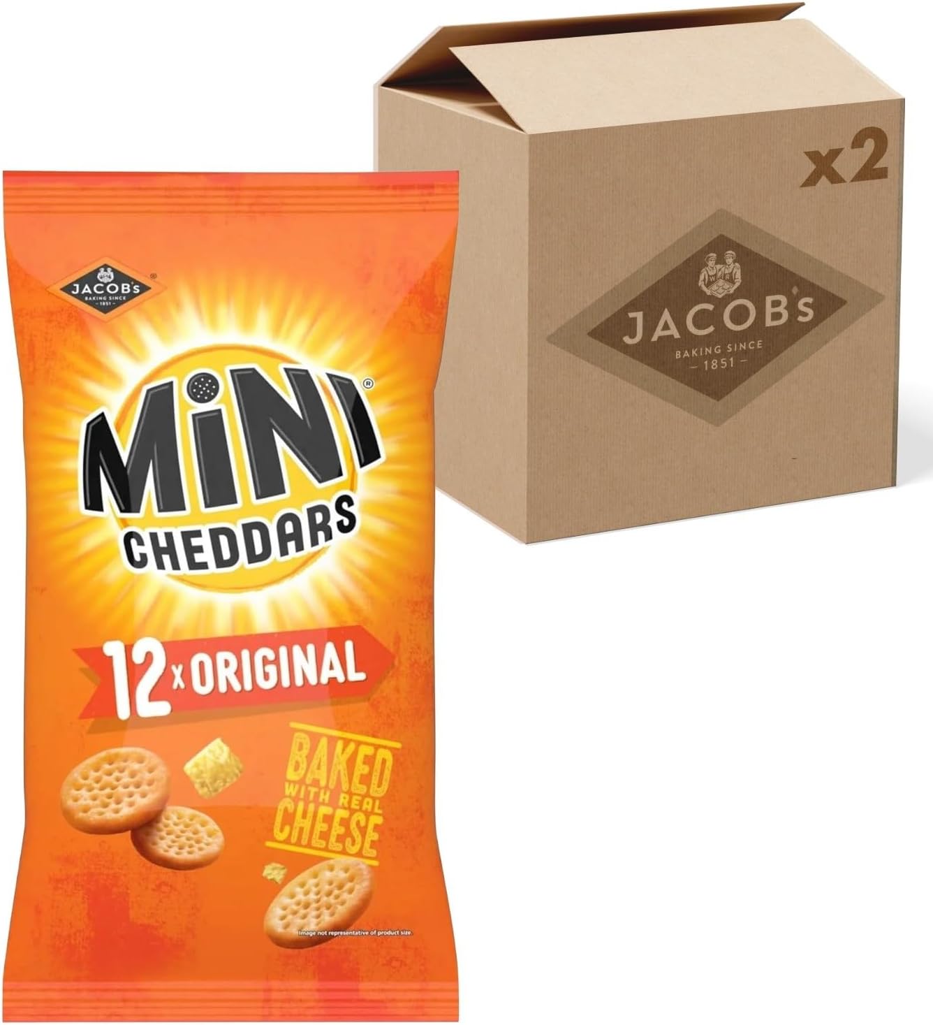 JACOB'S Mini Cheddars Original Crisp Multipack, 12 x 23 g Bags (Pack of 2)