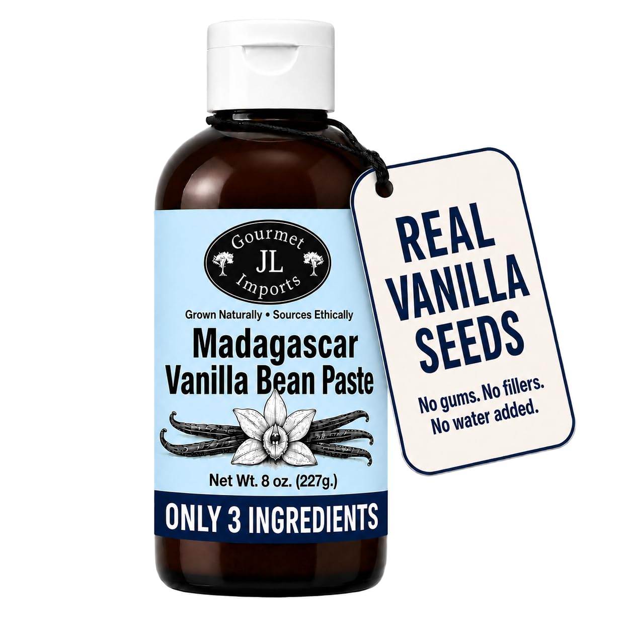 JL Gourmet Imports Vanilla Bean Paste for Baking, 8 oz - 3X Concentrated | Pure vanilla paste with whole Madagascar & Bourbon vanilla beans - thick substitute for vanilla extract with real bean specks