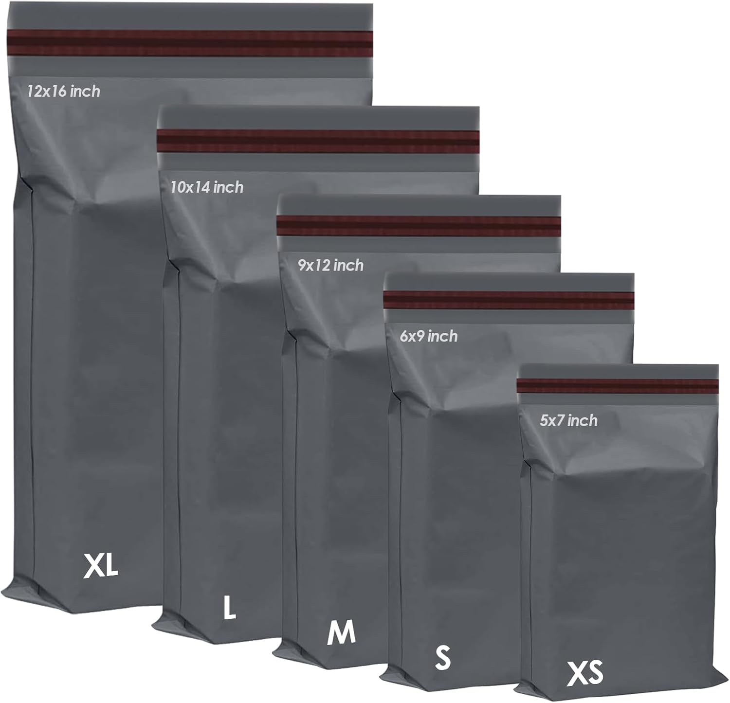 125 Assorted Mixed Grey Mailing Poly Postal Self Seal Bags 5 Sizes 25 from Each iSOUL Extra Small to Large Postage Packaging Assorted Mailers Posting Shipping Post Parcels Package Bags