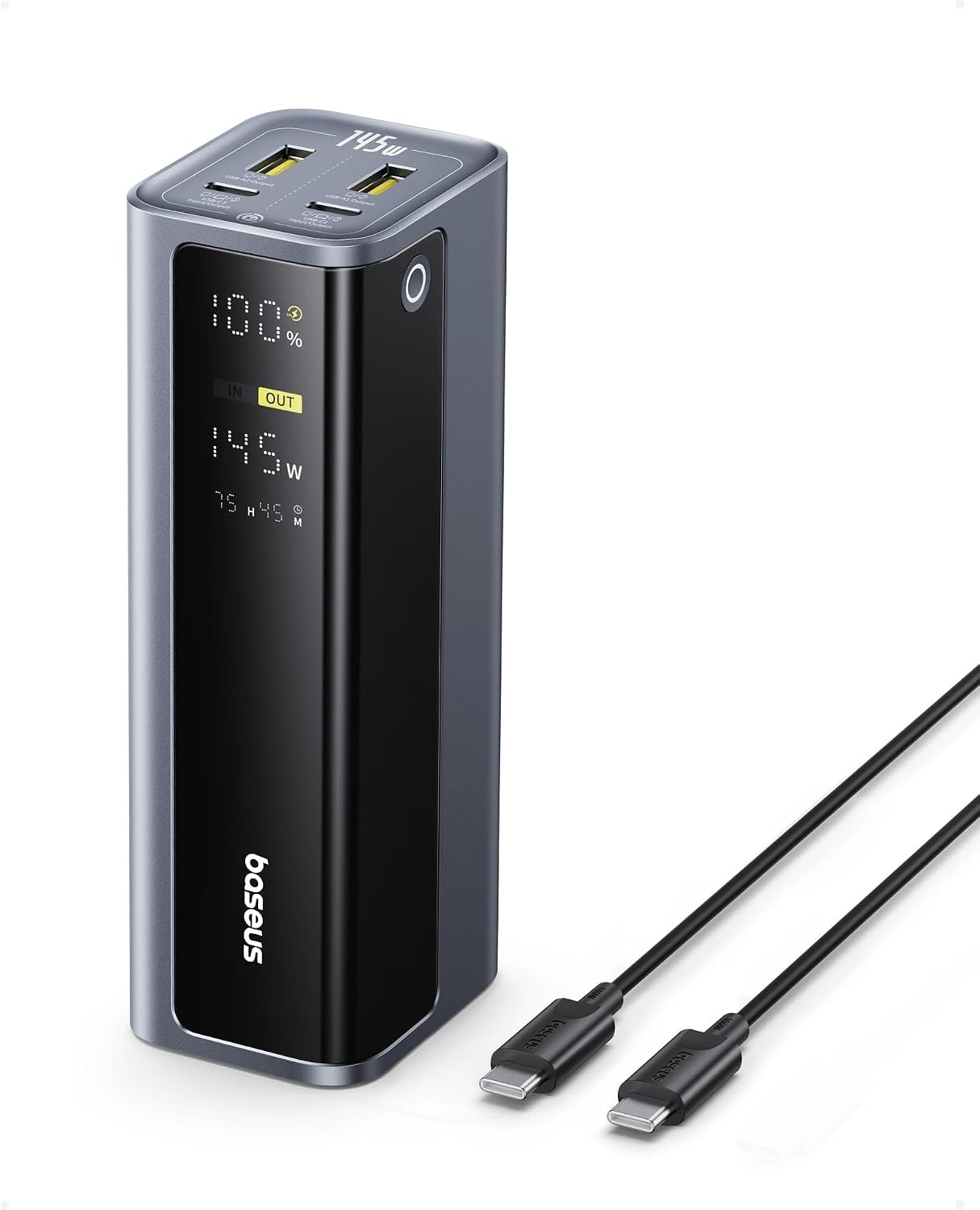 Baseus EnerGeek Laptop Powerbank 145W 20800mAh, External Battery with 2 x USB-C PD 3.0 100 W Max Fast Charge, Compatible with Dell, HP, SteamDeck, iPhone 16/15/14/13, iPad