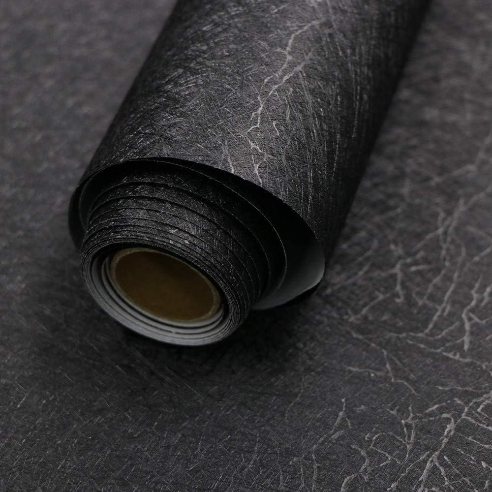 Black Silk Wallpaper Embossed Self Adhesive Peel and Stick Contact Paper | 23.6" X 118" Removable Waterproof Kitchen Vinyl Wrap Drawer Liner Cabinet Furniture Textured Renter Friendly Wall Gift Paper
