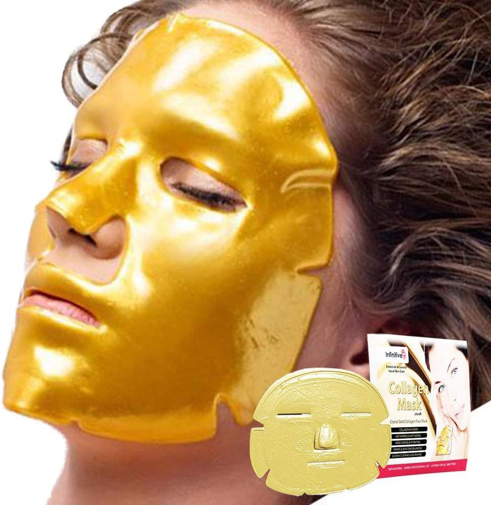 50 x Infinitive Beauty 24K Gold Collagen Crystal Face Mask – Anti-Aging Gel Sheet Mask for Wrinkles, Hydration, and Skin Firming, 10-Pack, Professional Facial Skincare Treatment