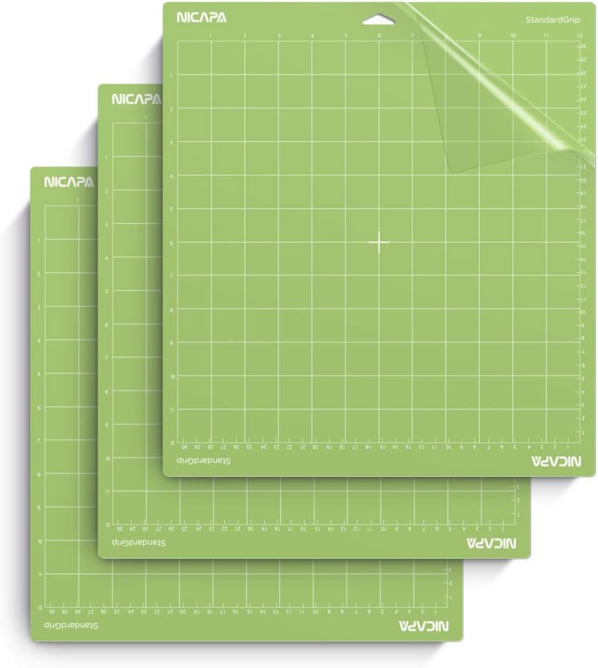 12x12 inch Standard Grip Cutting Mat for Cricut Maker 3/Maker/Explore 3/Air 2/Air/One (3 Pack) Standard Adhesive Sticky Green Quilting Replacement Cut Mats