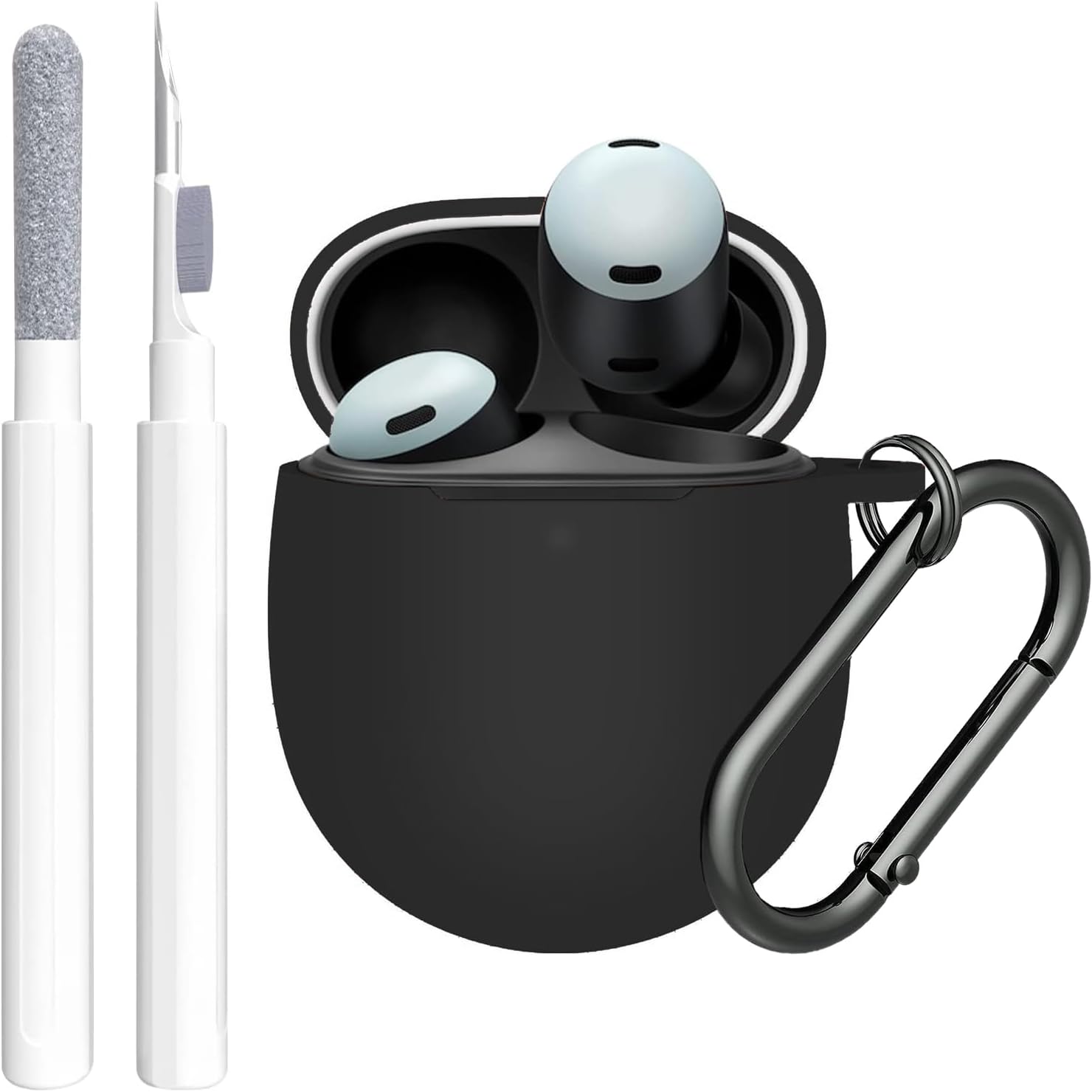 GARTOO for Google Pixel Buds Pro & Buds Pro 2 Case Cover with Cleaner Kit, Soft Silicone Shockproof Protective Case Skin with Keychain for Pixel Bud Pro 2022/2024 Case, Black