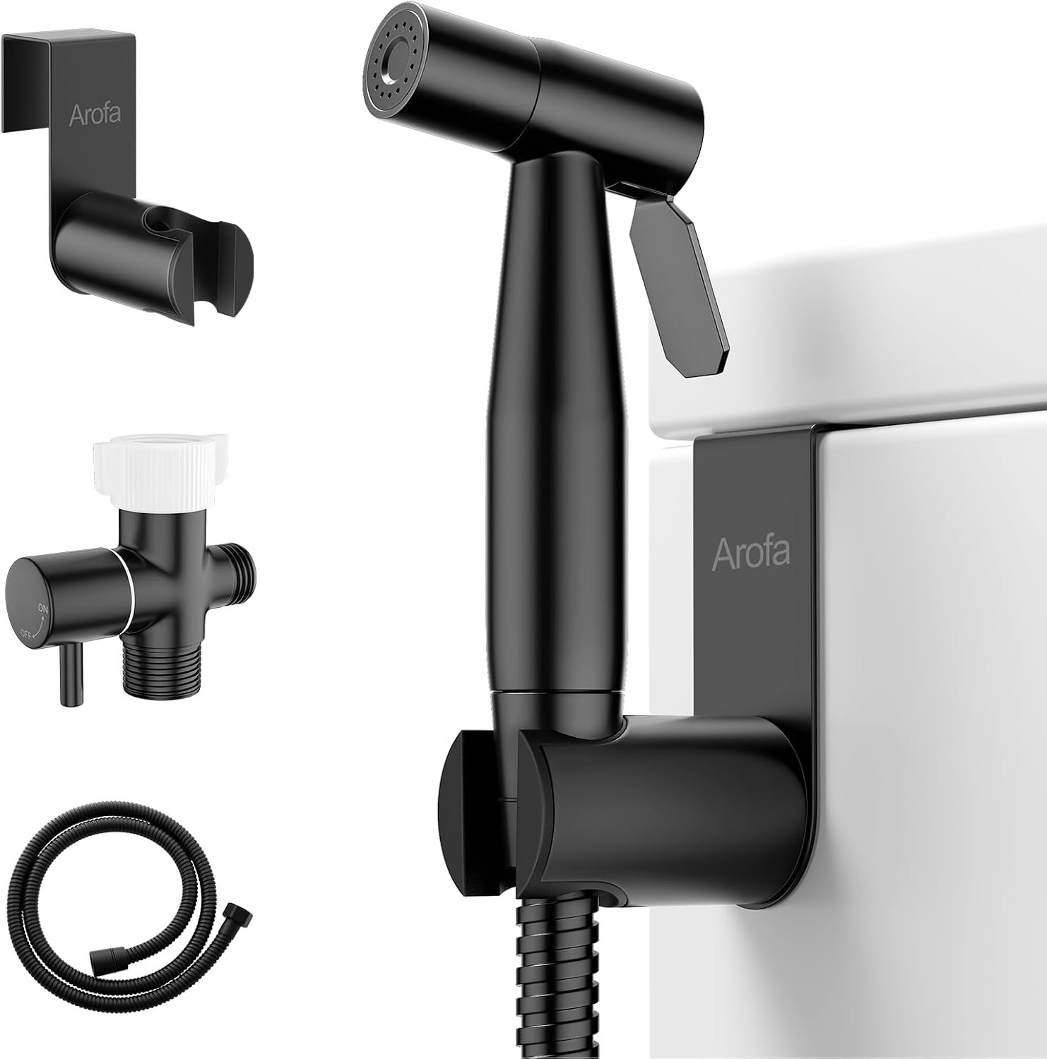 Arofa Black Bidet Sprayer for Toilet, Handheld Jet Sprayer Adjustable Water Pressure Muslim Shower with Bidet Hose, Bidets Faucet for Existing Toilets Cloth Diaper Spray for Baby/Feminine Wash