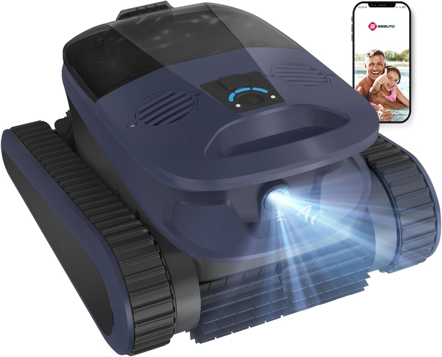 Pool Vacuum,Seauto New Shark Robotic Pool Cleaner for Inground Pools,4 Brushes&Motors,Waterline Only Mode,AI Sonar Navigation,240-Mins Runtime Sucks up to 3,230 Sq.ft