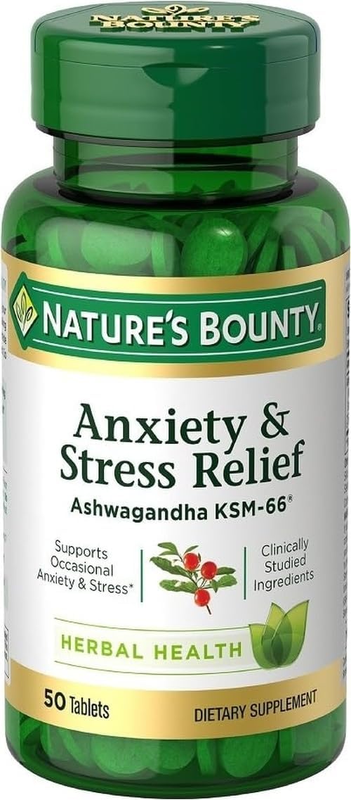 Nature's Bounty Stress Relief Ashwagandha KSM 66 Tablets, 50 Count