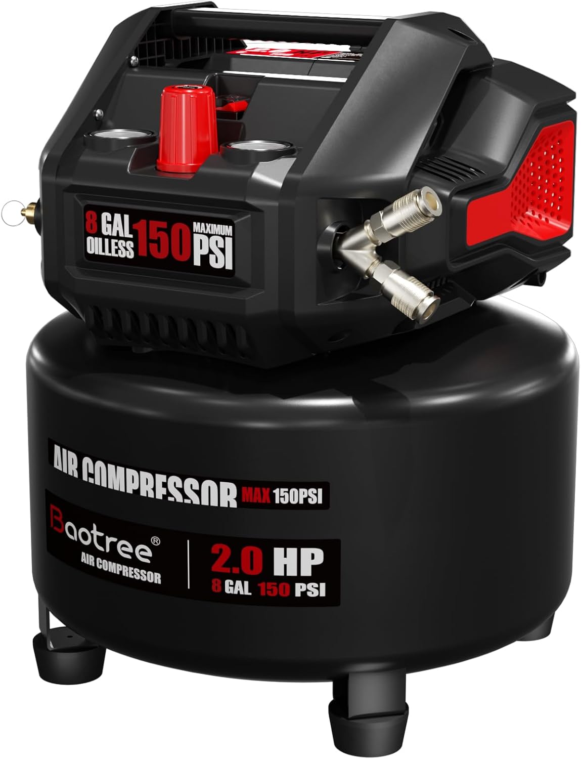 8 Gallon Portable Ultra Quiet Air Compressor, Max 150PSI Oil Free Air Compressor Tank, 2HP Motor 2.8SCFM@90 PSI,3.8SCFM@40PSl Garage Air Compressors for Car Repair, Spray Painting, Woodwork Nailing