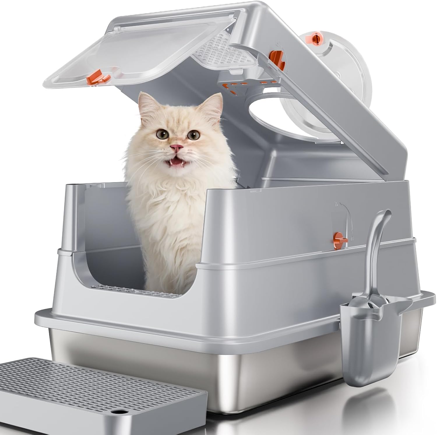 Stainless Steel Cat Litter Box with Lid, Extra Large Enclosed Metal Litter