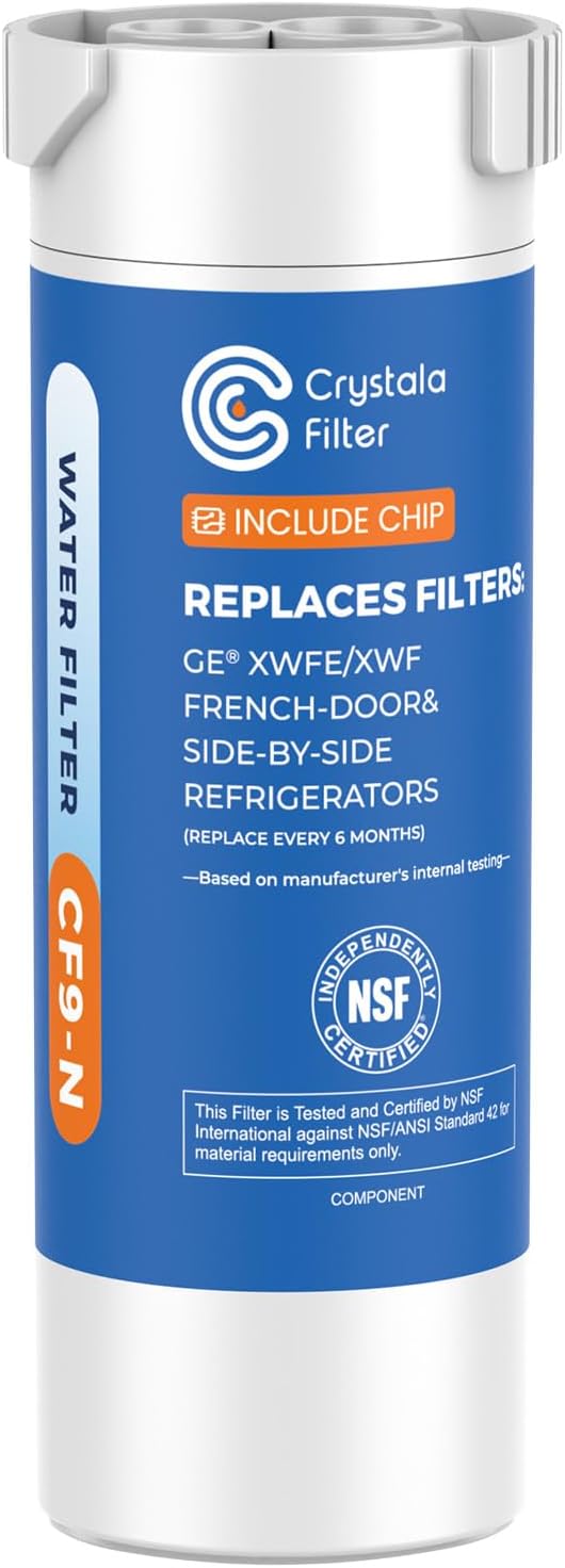 Crystala Filters Water Filter Compatible with XWFE (Built-in CHIP), Replacement for GE XWFE, XWF Refrigerator Water Filter Pack of 1