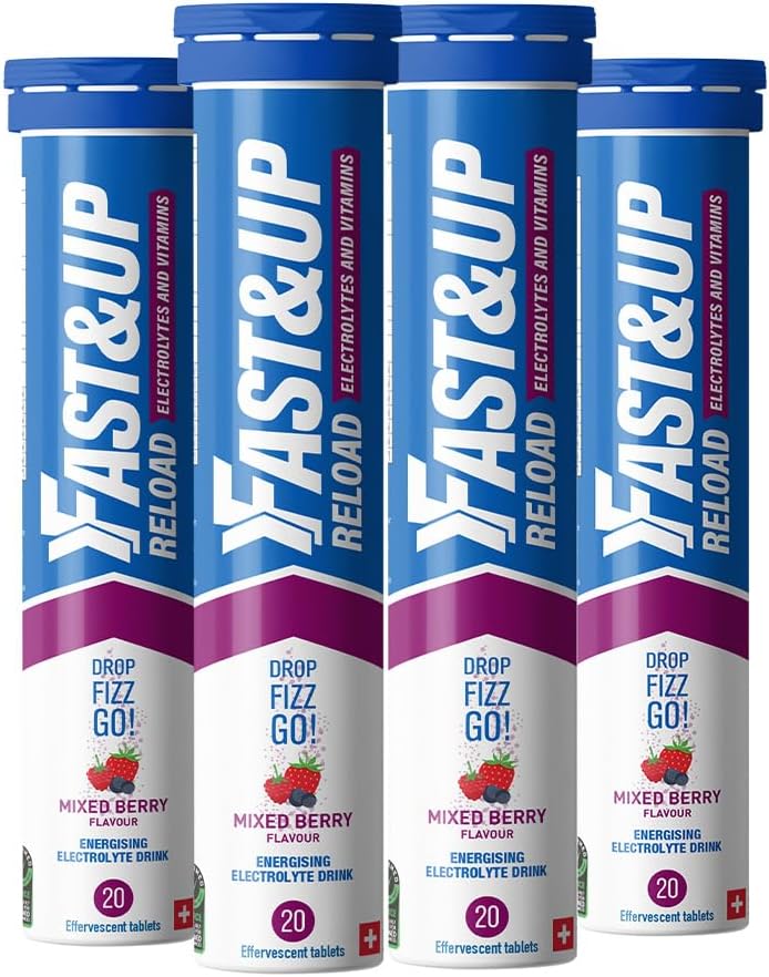 Fast&Up Reload – Mixed Berry Flavour – 80 Effervescent Tablets – Instant Electrolytes for Rapid Hydration & Energy - Added Vitamin C & B12 for Performance, Wellbeing, Travel & Recovery –Vegan