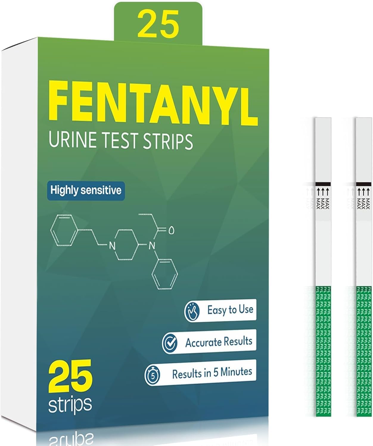 [25 Packs] Fentanyl Rapid Test Strip, Fentanyl Test Kit for Home Use with Accurate & Reliable Results, 20 ng/ml Cut-Off Level - Highly Sensitive Testing for Liquids, Powders and More