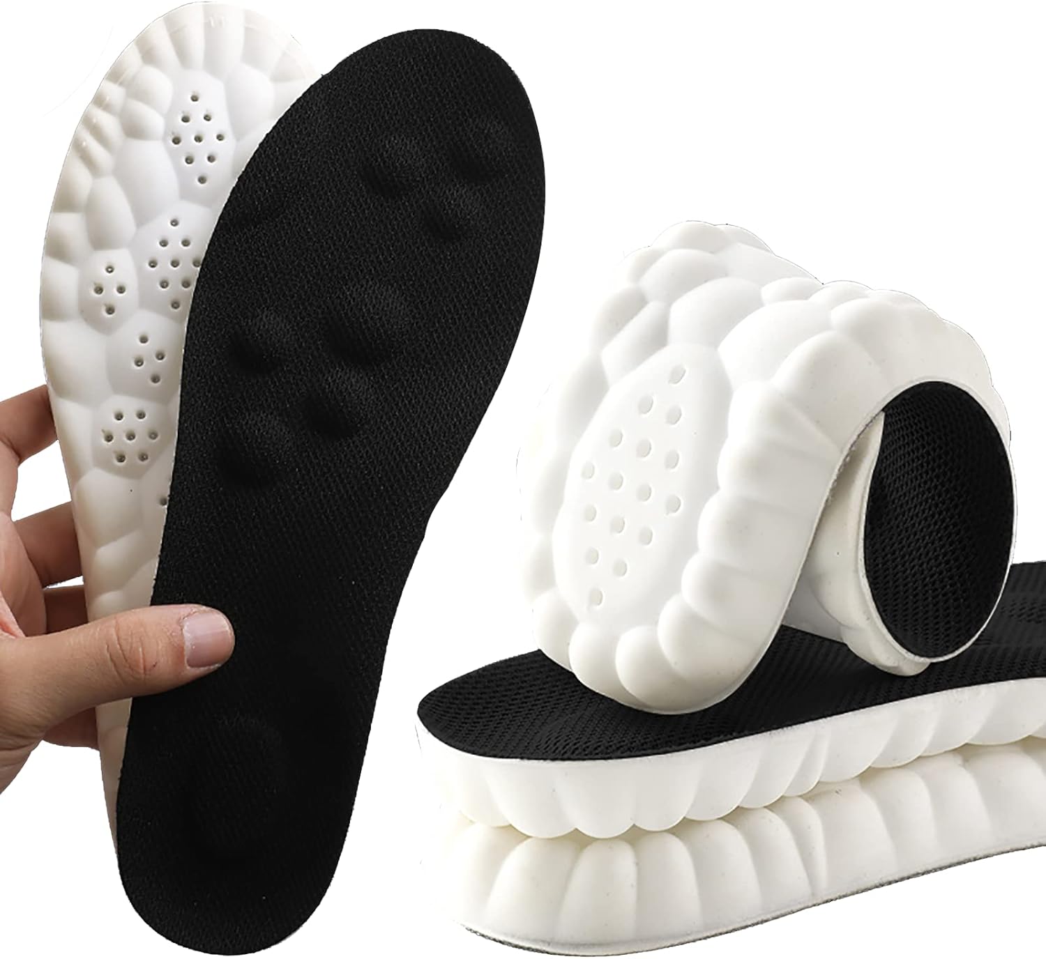 Memory Foam Insoles with Arch Support for Women Men, Comfort Massage Insoles Replacement Shoe Inserts for Trainers Sneakers Sports Shoes Work Boots, Breathable, Shock Absorption (9/9.5UK, Black)