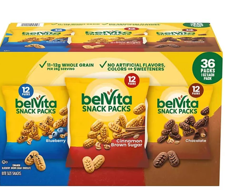 Express Minds llc - BelViIta Breakfast Biscuits Variety Packs | 3 Natural Flavors - 12 Chocolate belViIta Snack Packs, 12 Cinnamon Brown Snack Packs, and 12 Blueberry Snack Packs