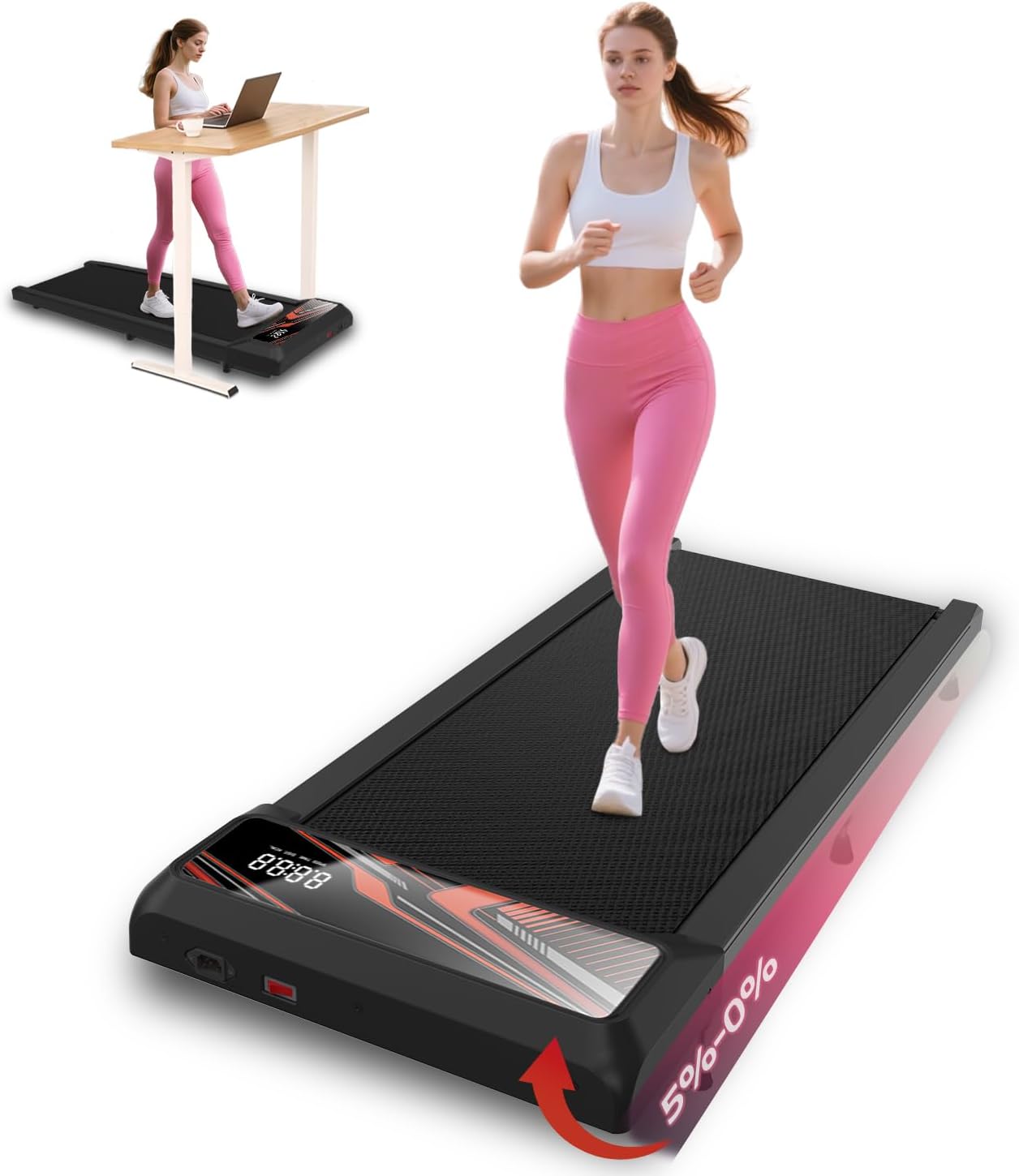 Walking Pad Treadmill, Under Desk Walking Mat with Incline for Home and Office, 2.5HP Low Noise Treadmill with Remote Control, Compact Design Walking Jogging Running Machine