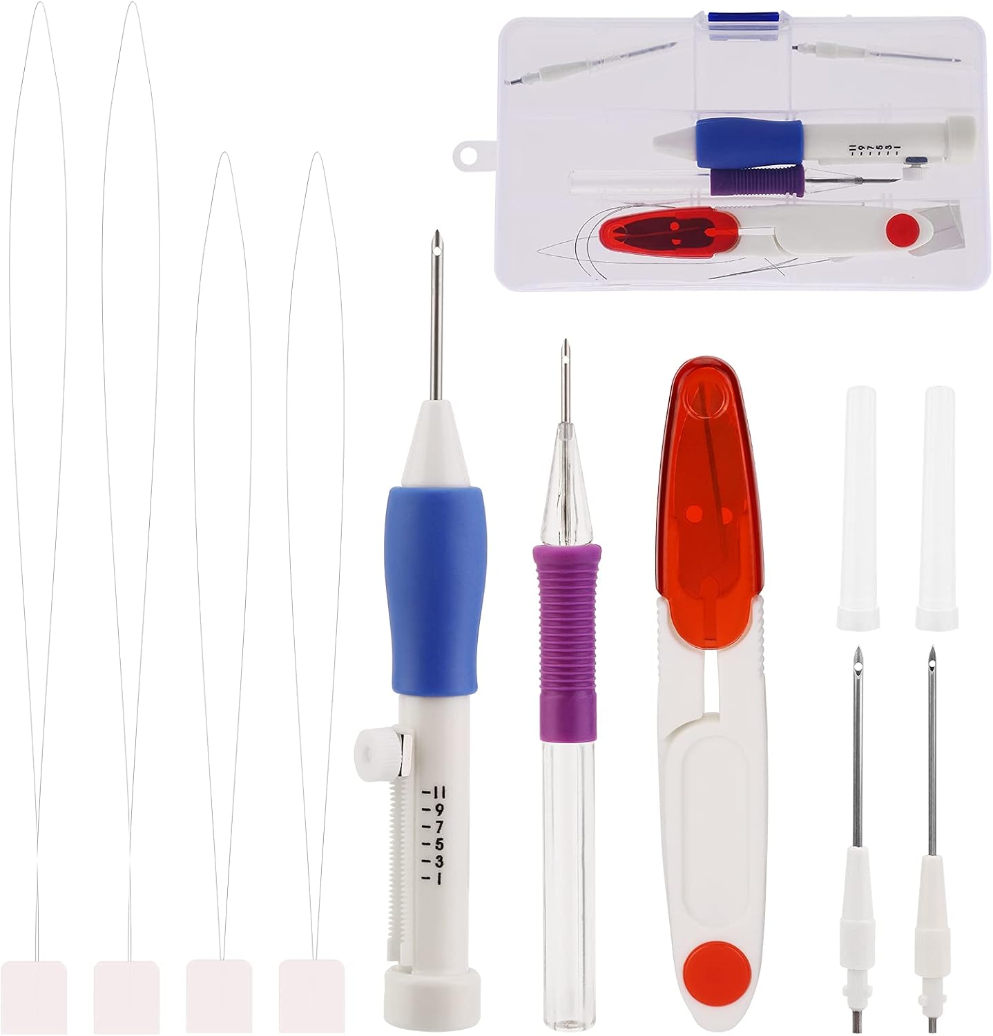 MWOOT DIY Magic Embroidery Pen Knitting Stitching Tool kit,Adjustable Punch Needles Threaders Set with Storage Box for Embroidery Floss Cross Stitching Beginners