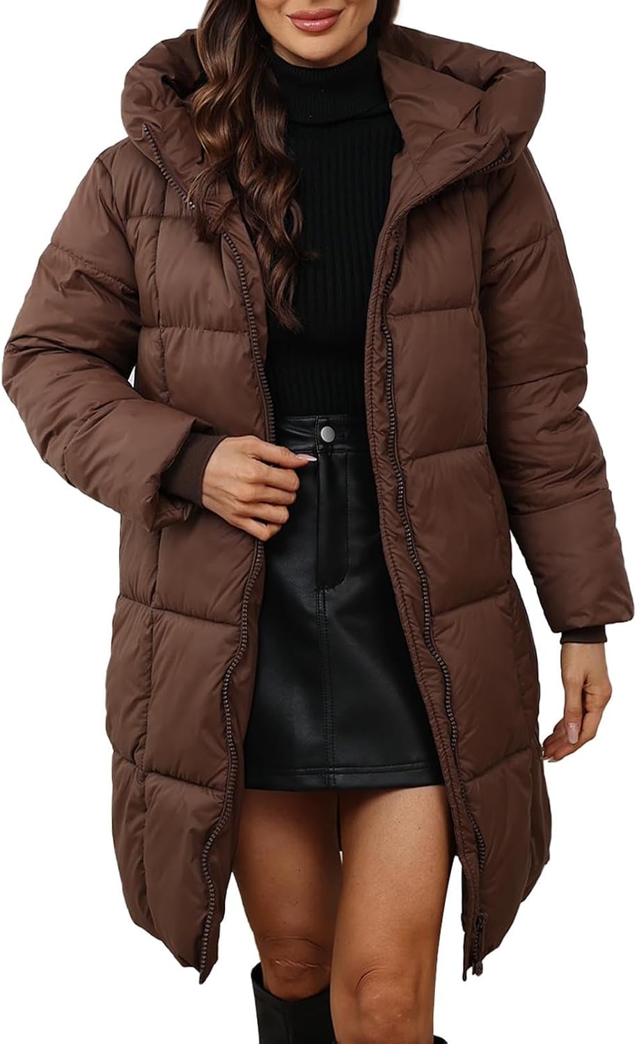 Winter Jackets For Women UK Mid-lenght Down Puffer Coats Ladies Lightweight Waterproof Jackets with Fur Hood Plus Size Slim Trench Coat Long Sleeve Warm Outwear Outdoor Hiking Coat