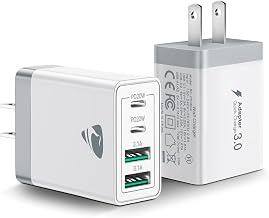 [2-Pack] USB C Wall Charger, 40W Fast USB C Charger Block, 4-Port PD Power Adapter + QC Wall Plug Multiport Type C Charging Block Cube Compatible with iPhone 15 14 13 12 11 Pro Max XR XS 8 7, Samsung