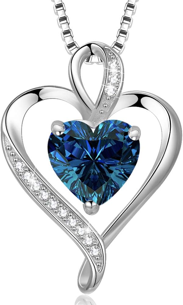 LAVUMO Heart Necklace for Women 925 Sterling Silver Love Cubic Zirconia Pendant Brithstone Necklace Christmas Valentines Birthday Mothers Day Jewellery Gifts for Women Wife Girlfriend Mum Friend
