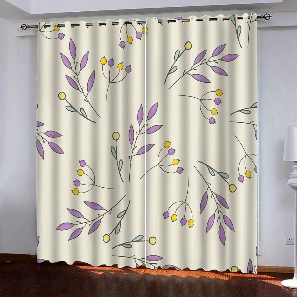 3D Cartoon Leaves Curtains Panels for Bedroom with Black Liner, Full Room Darkening Noise Reducing Grommet Curtain (6,72W x 84L)