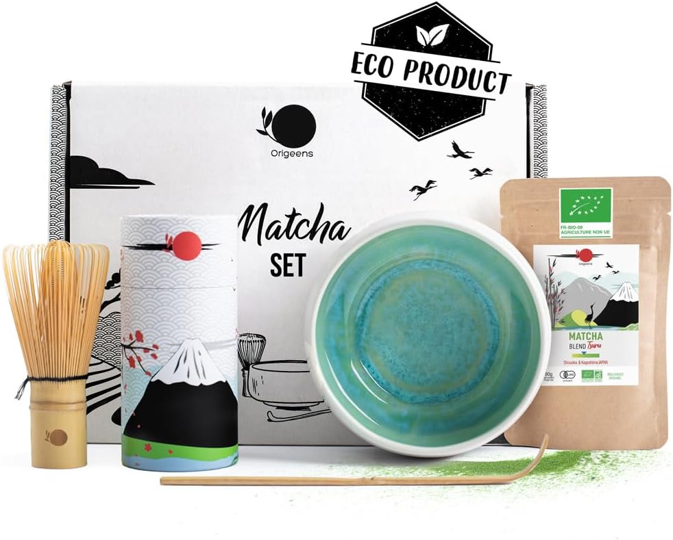 ORIGEENS Matcha Set - Handcrafted Matcha Bowl (Europe), Organic Japanese Matcha Tea, Chasen Whisk, Bamboo Spoon | Matcha Kit Gift Set