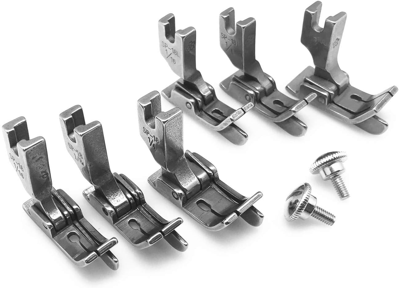 3Sizes(6pcs) Industrial Sewing Machine Hinged Presser Foot #SP-18 with Right & Left Guide (1/16''+1/8''+1/4'') for JUKI DDL-127, DDL-227, DDL-500, DDL-552, CONSEW 210,218,219