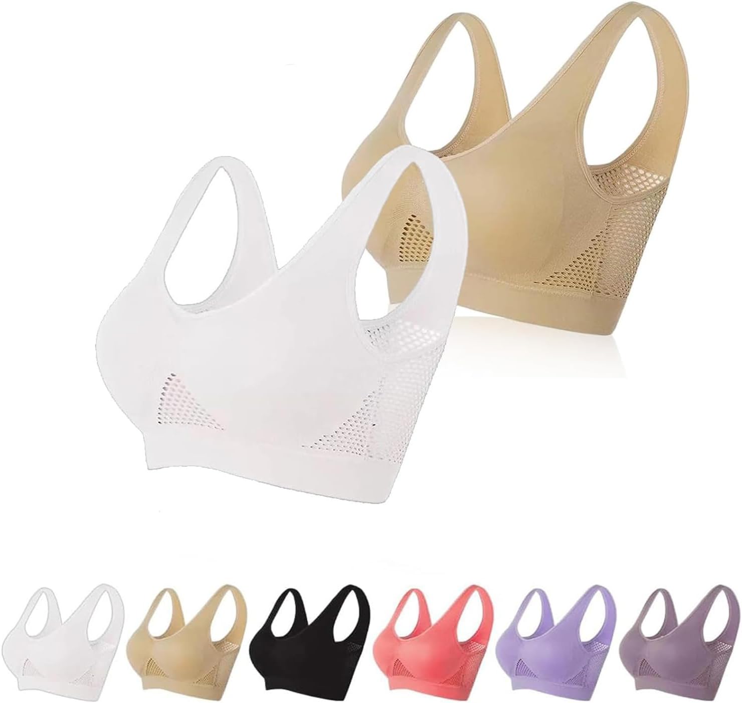 Visulong Breathable Cool Liftup Air Bra, Breathable Sports Bras for Women, Comfort Soft Anti Sagging Bras Wireless