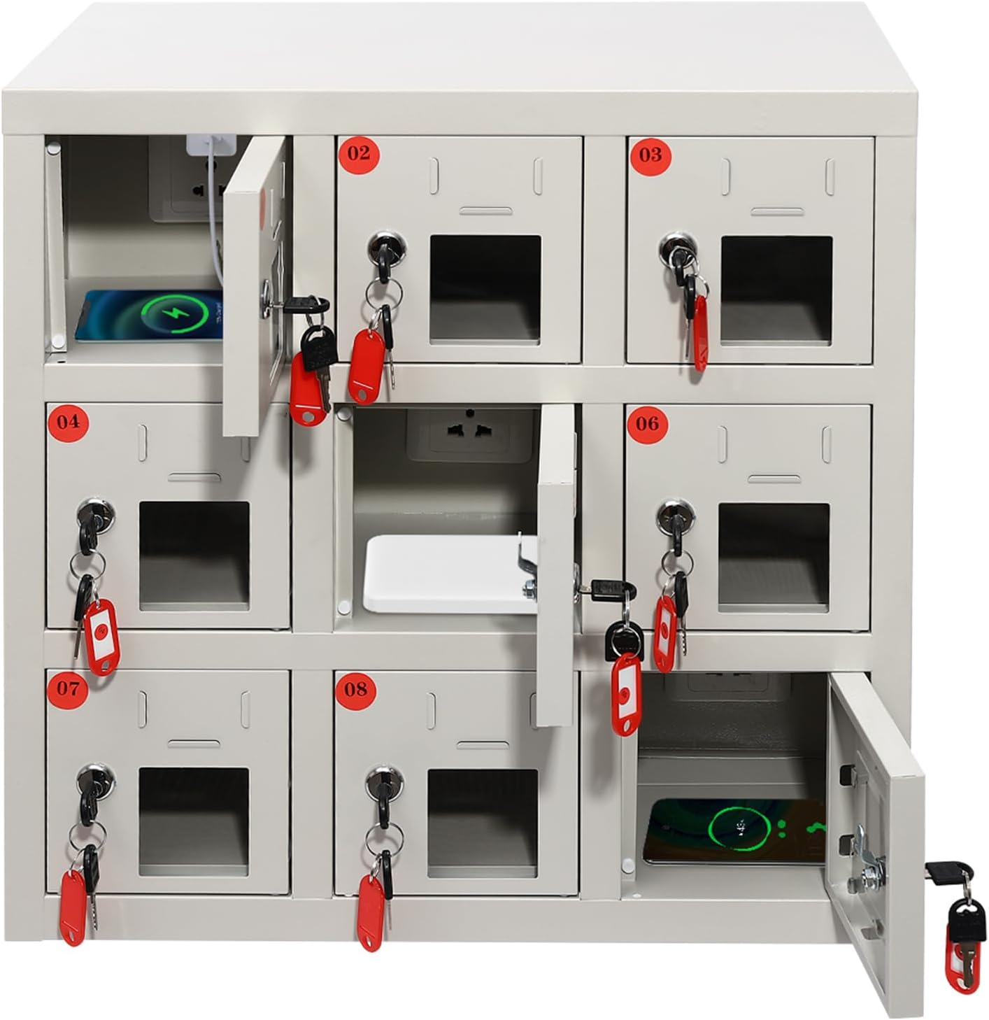 9-Slot Cell Phone Charging Station & Locker - Secure Mobile Device Storage with Combination Lock & 3-in-1 Charging Cables for Office, Classroom, and Gym