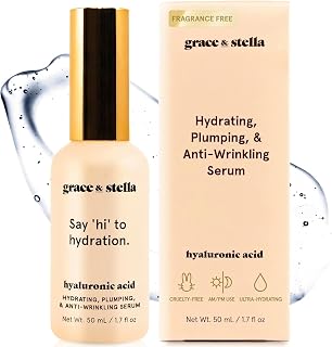 grace & stella Award Winning Hyaluronic Acid Serum (50ml/1.7 fl oz) Hyaluronic Acid Serum for Face - Acido Hialuronico Face Serum for Women - Hydrating Serum Remove Fine Lines, Wrinkles - Anti Aging