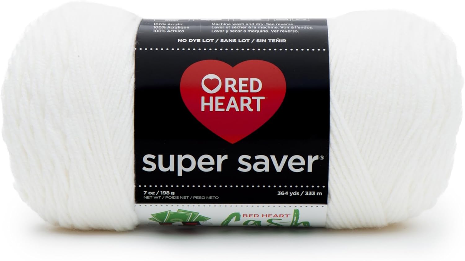 Red Heart Super Saver Yarn for Crocheting & Knitting, White, Single | #4 Medium Worsted Weight Acrylic Soft Yarn for Blankets, Beanies, Amigurumi, and Beginner Projects, 364 yards, 198g/7oz