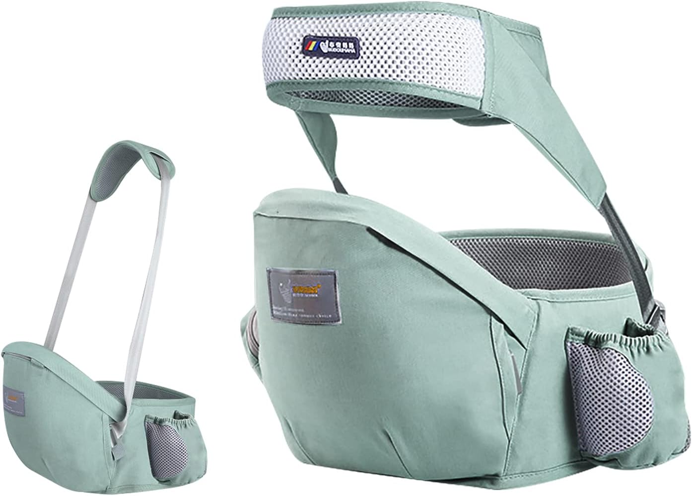 SONARIN Hipseat Baby Carrier,Ergonomic Waist Stool Seat Pure Cotton Hip Seat Carrier with Safety Belt Protection & Single Shoulder Strap,Multi Positions for Infant Toddler Child(Green)