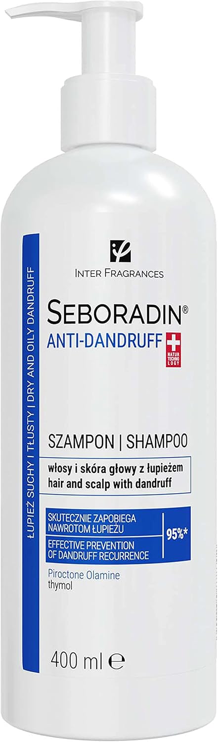SEBORADIN ANTI DANDRUFF Hair Shampoo 400 ml Piroctone Olamine and Thymol Effective Prevention and Recurrence For Oily and Dry Flaky Dandruff Hair and Scalp Treatment Hair Care Hair Products