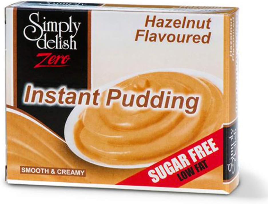 Simply Delish, Sugar Free Instant Pudding - Gluten Free, Vegan Sweet, Hazelnut Flavour - Pack of 6, Low Fat Pudding