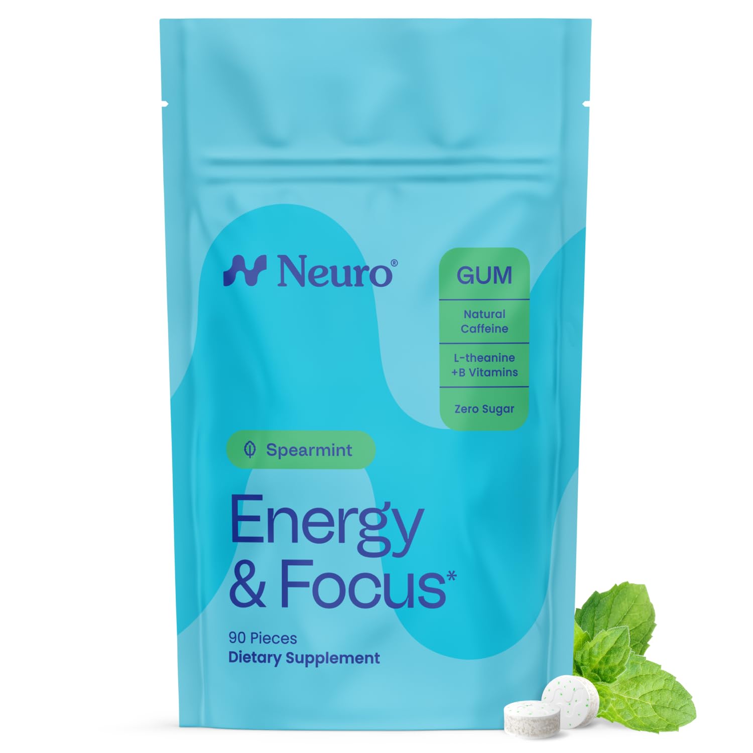 Neuro Energy & Focus Gum, Spearmint, 90 Count